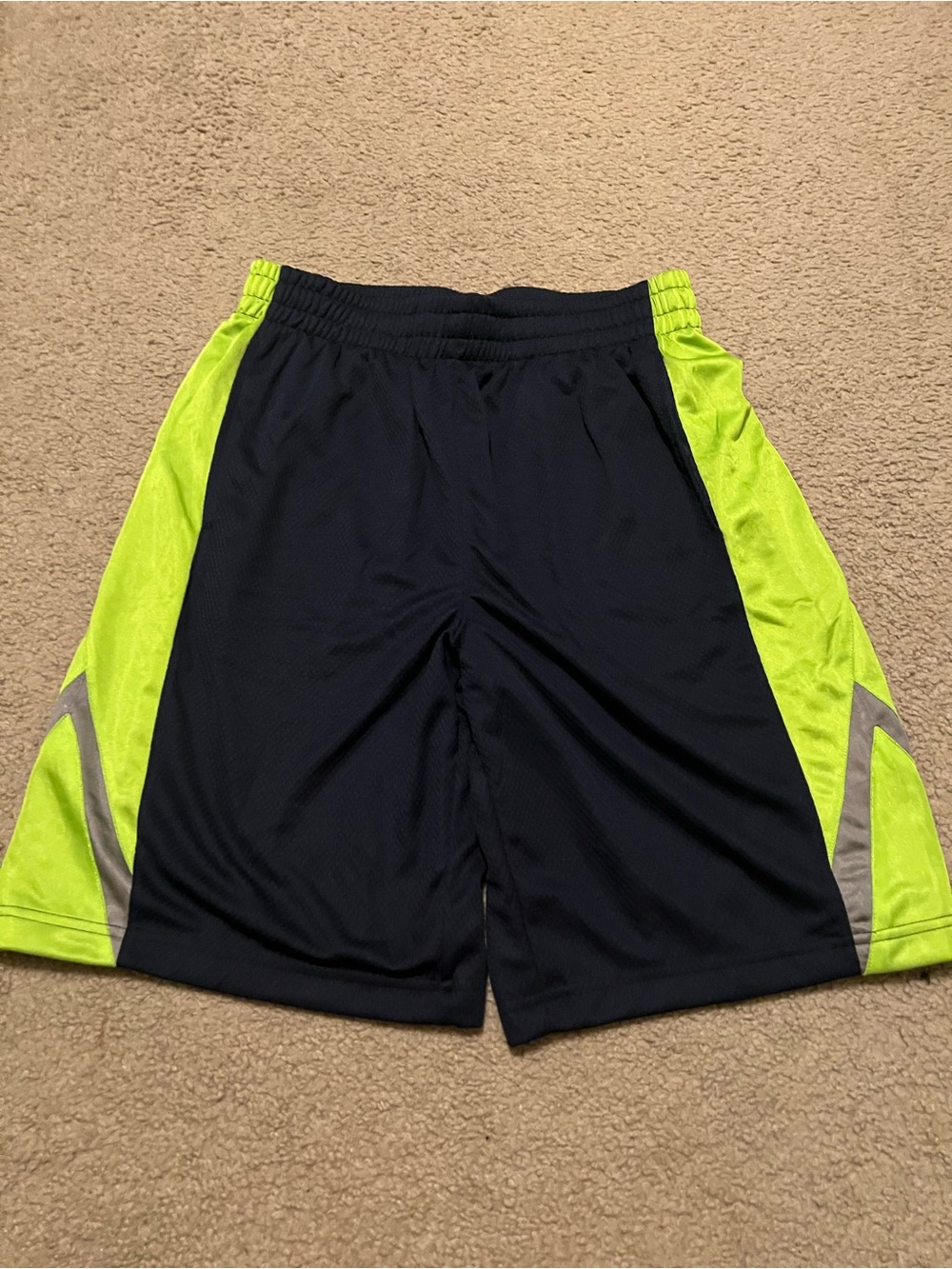 tek gear Men's Navy and Neon Green Athletic Shorts